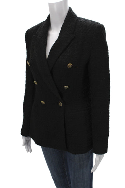 Zara Womens Tweed Gold Button Detail Blazer Black Size M