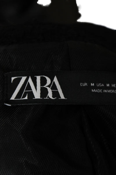 Zara Womens Tweed Gold Button Detail Blazer Black Size M