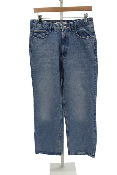 Zara Women Blue Straight Jeans Mid Rise Button Fly Size 8
