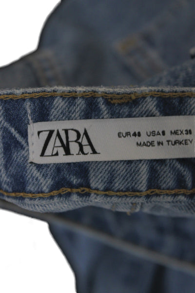 Zara Women Blue Straight Jeans Mid Rise Button Fly Size 8
