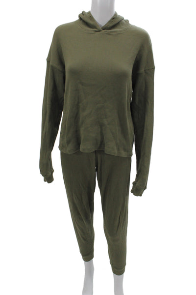 Leallo Womens Thermal Hooded Jogger Sweat Suit Green Size Small