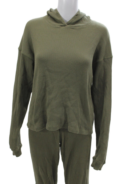 Leallo Womens Thermal Hooded Jogger Sweat Suit Green Size Small