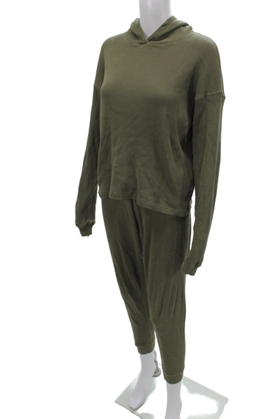 Leallo Womens Thermal Hooded Jogger Sweat Suit Green Size Small