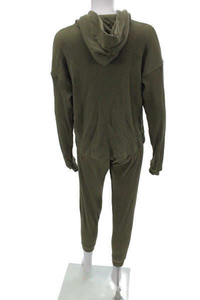Leallo Womens Thermal Hooded Jogger Sweat Suit Green Size Small