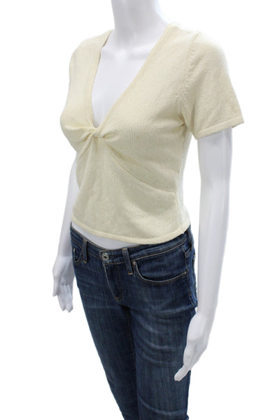 Derek Lam 10 Crosby Women Pullover Sweater V-Neck Ivory Short Sleeve Size XS