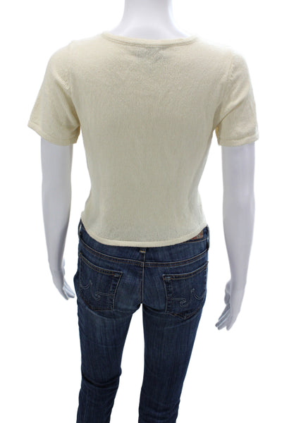 Derek Lam 10 Crosby Women Pullover Sweater V-Neck Ivory Short Sleeve Size XS