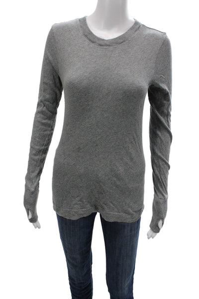 Enza Costa Women Basic Gray Crew Neck Long Sleeve Cotton T Shirt Size M