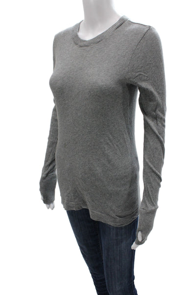 Enza Costa Women Basic Gray Crew Neck Long Sleeve Cotton T Shirt Size M
