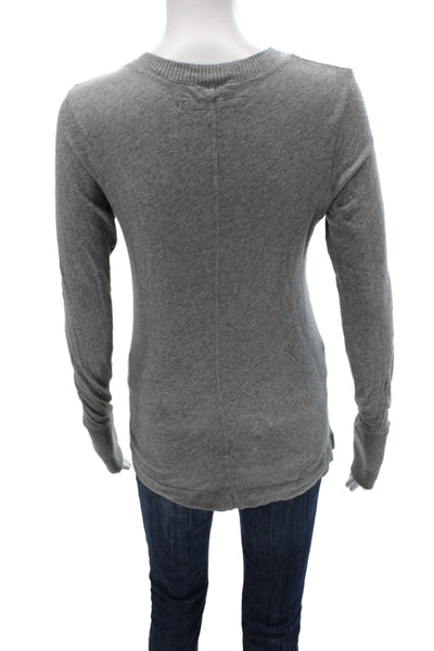 Enza Costa Women Basic Gray Crew Neck Long Sleeve Cotton T Shirt Size M