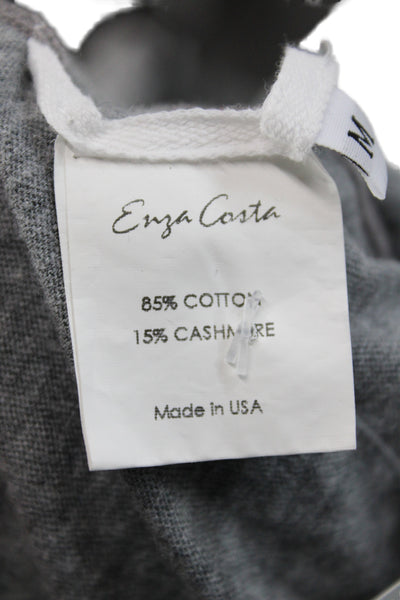 Enza Costa Women Basic Gray Crew Neck Long Sleeve Cotton T Shirt Size M