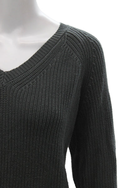 Metric Knits Women Green V Neck Cotton Pullover Long Sleeve Size M