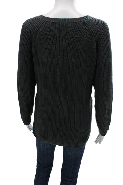 Metric Knits Women Green V Neck Cotton Pullover Long Sleeve Size M