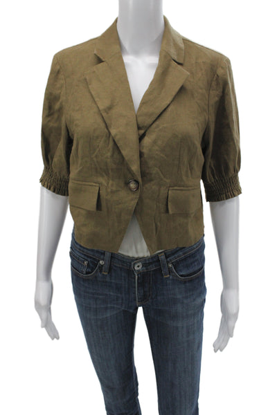 Central Park West Womens Basic Jacket Brown Short Sleeve Linen Blend Size S