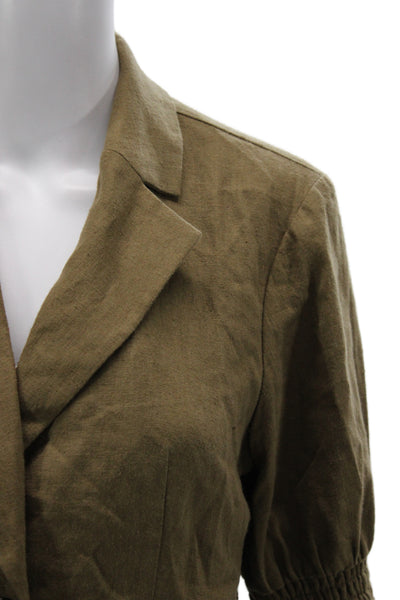 Central Park West Womens Basic Jacket Brown Short Sleeve Linen Blend Size S