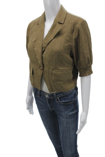 Central Park West Womens Basic Jacket Brown Short Sleeve Linen Blend Size S