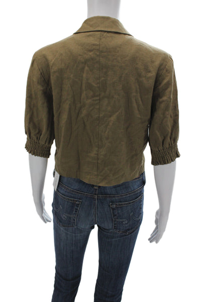 Central Park West Womens Basic Jacket Brown Short Sleeve Linen Blend Size S