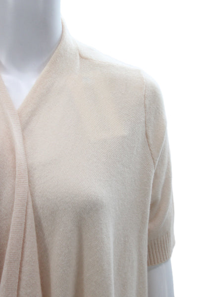 Christopher Fischer Womens Beige Cashmere V-Neck Cardigan Short Sleeve Size M