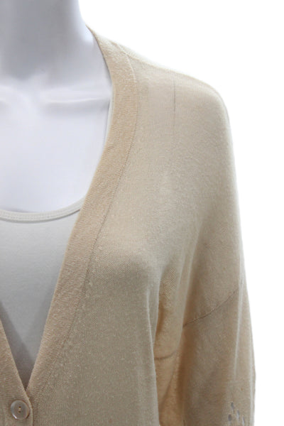 Autumn Cashmere Womens Beige V-Neck 3/4 Sleeve Cardigan Size S