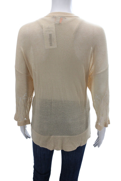 Autumn Cashmere Womens Beige V-Neck 3/4 Sleeve Cardigan Size S