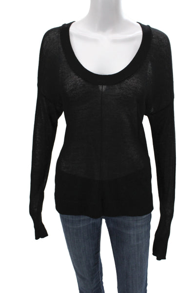 Autumn Cashmere Womens Pullover Sweater Black Scoop Neck Long Sleeve Size L