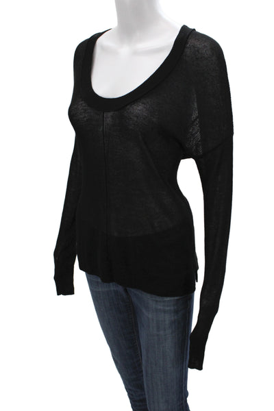Autumn Cashmere Womens Pullover Sweater Black Scoop Neck Long Sleeve Size L