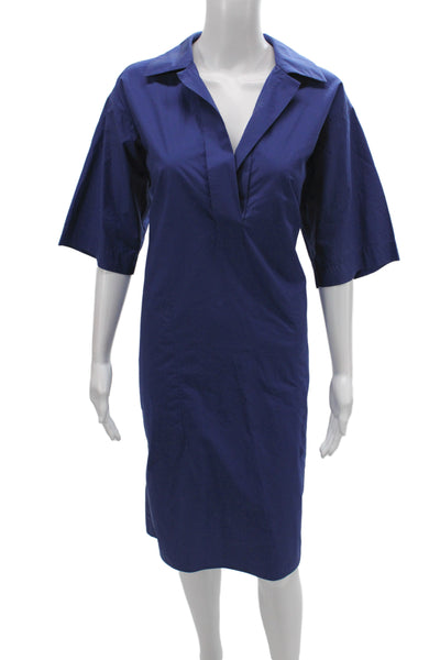 Sofie D Hoore Women Shirt Dress Blue Collared Half Sleeve Cotton Size 38
