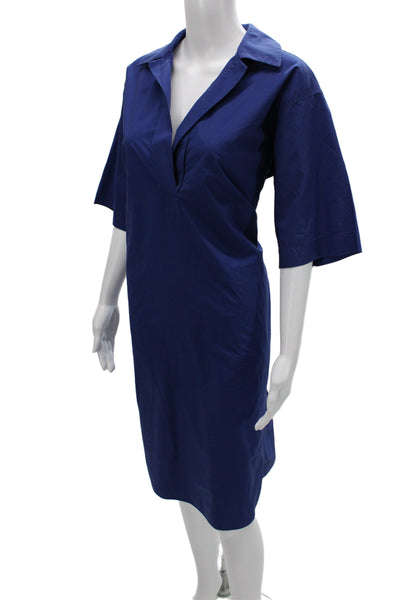 Sofie D Hoore Women Shirt Dress Blue Collared Half Sleeve Cotton Size 38