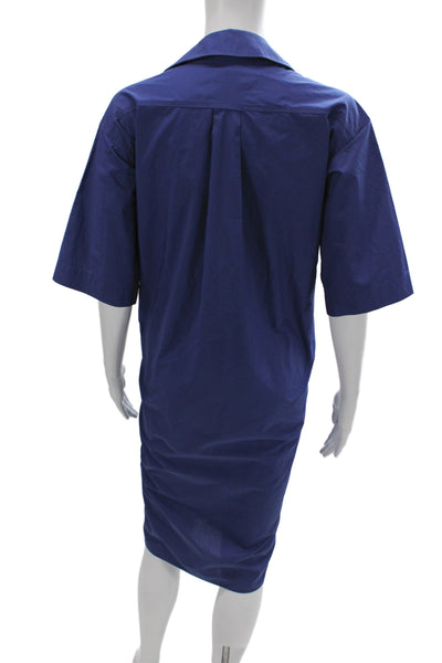 Sofie D Hoore Women Shirt Dress Blue Collared Half Sleeve Cotton Size 38