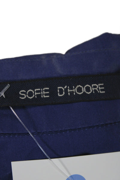 Sofie D Hoore Women Shirt Dress Blue Collared Half Sleeve Cotton Size 38