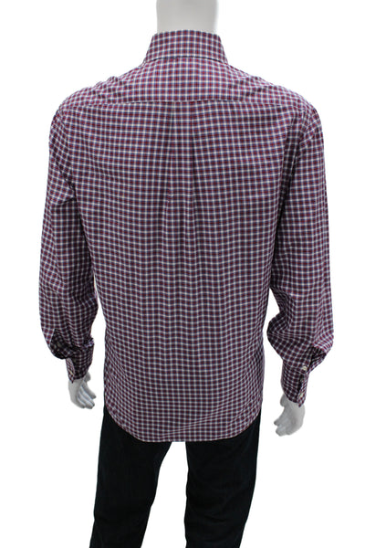 Brunello Cucinelli Mens Button Front Long Sleeve Plaid Shirt Red White Large