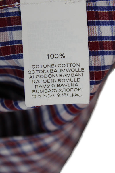 Brunello Cucinelli Mens Button Front Long Sleeve Plaid Shirt Red White Large