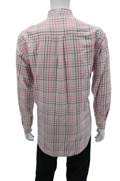 James Tattersall Mens Button Front Collared Plaid Shirt Pink Multi Size Large
