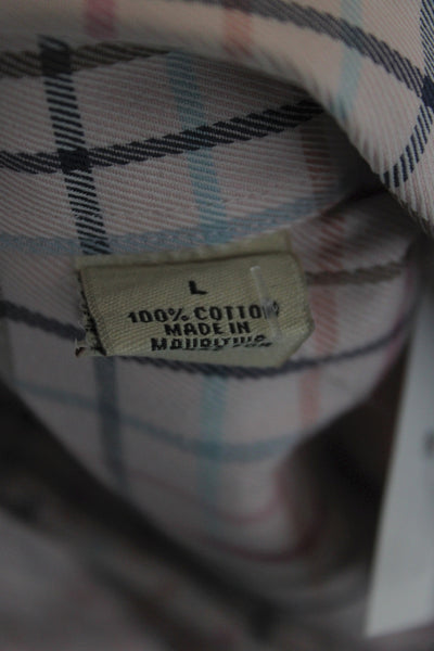 James Tattersall Mens Button Front Collared Plaid Shirt Pink Multi Size Large