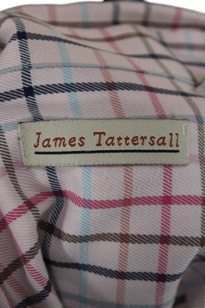 James Tattersall Mens Button Front Collared Plaid Shirt Pink Multi Size Large