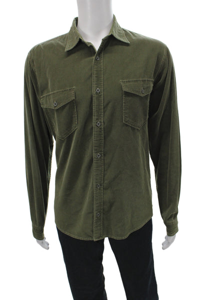 Martin Gordon Mens Button Front Long Sleeve Corduroy Collared Shirt Green Medium
