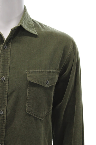 Martin Gordon Mens Button Front Long Sleeve Corduroy Collared Shirt Green Medium