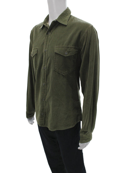Martin Gordon Mens Button Front Long Sleeve Corduroy Collared Shirt Green Medium