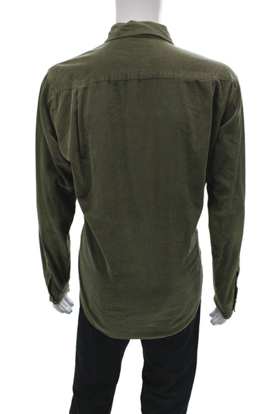 Martin Gordon Mens Button Front Long Sleeve Corduroy Collared Shirt Green Medium