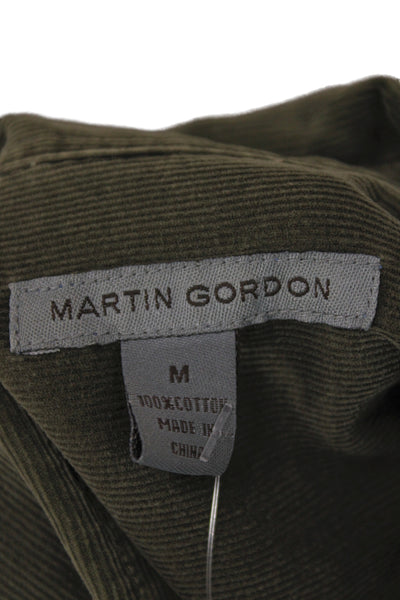 Martin Gordon Mens Button Front Long Sleeve Corduroy Collared Shirt Green Medium