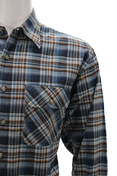 Pendleton Mens Button Front Collared Plaid Shirt Blue Brown Cotton Size Medium