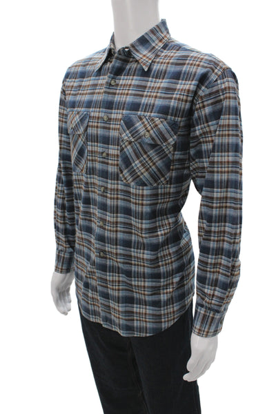 Pendleton Mens Button Front Collared Plaid Shirt Blue Brown Cotton Size Medium
