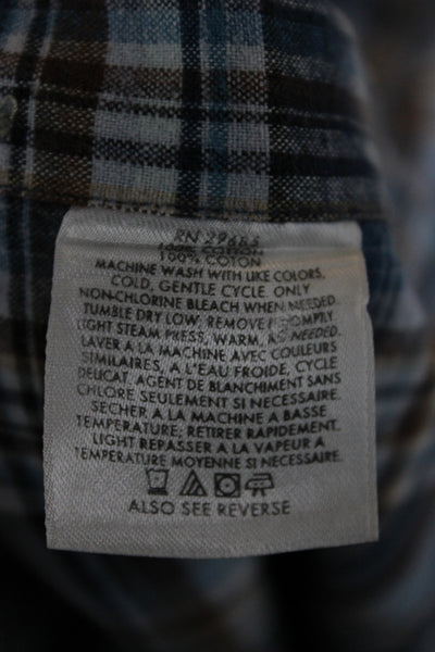 Pendleton Mens Button Front Collared Plaid Shirt Blue Brown Cotton Size Medium