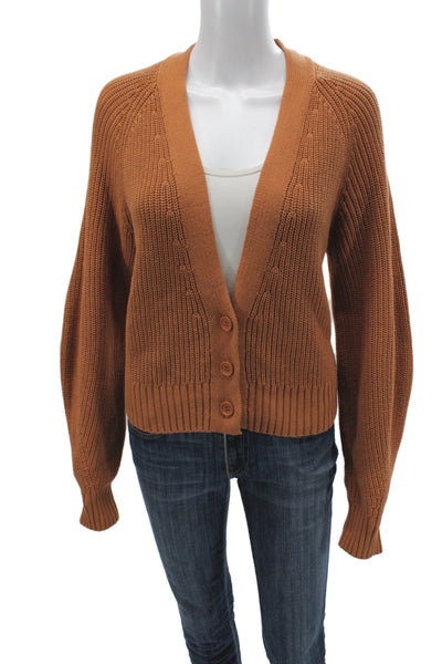 525 Womens Cardigan V-Neck Brown 100% Cotton Long Sleeve Classic Size S