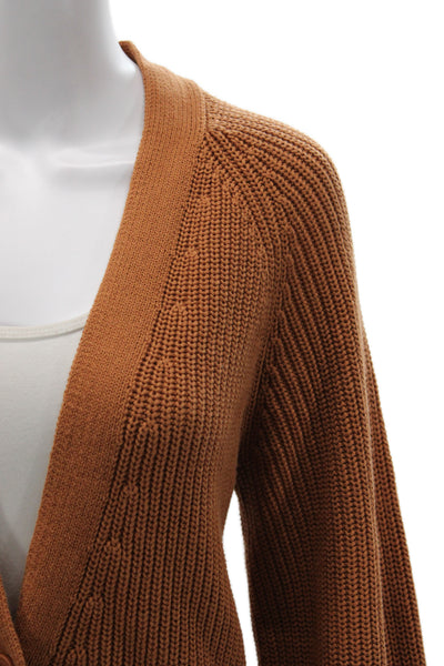 525 Womens Cardigan V-Neck Brown 100% Cotton Long Sleeve Classic Size S