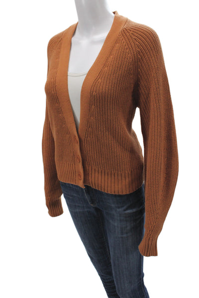 525 Womens Cardigan V-Neck Brown 100% Cotton Long Sleeve Classic Size S