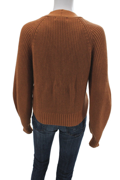 525 Womens Cardigan V-Neck Brown 100% Cotton Long Sleeve Classic Size S