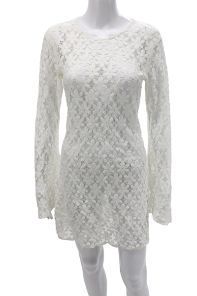 Beach Riot Womens White Floral Mini Dress Long Sleeve Round Neck Size M