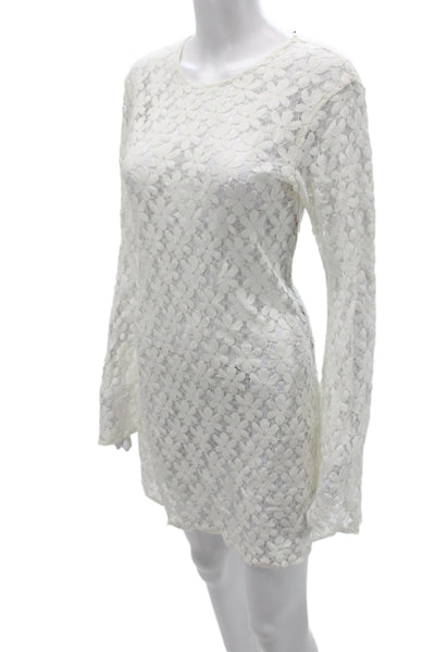 Beach Riot Womens White Floral Mini Dress Long Sleeve Round Neck Size M