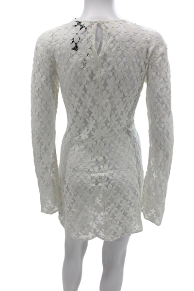 Beach Riot Womens White Floral Mini Dress Long Sleeve Round Neck Size M