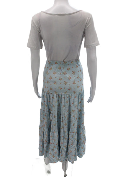 Free People Womens Boho Maxi Skirt Blue Floral Viscose Drawstring Size S